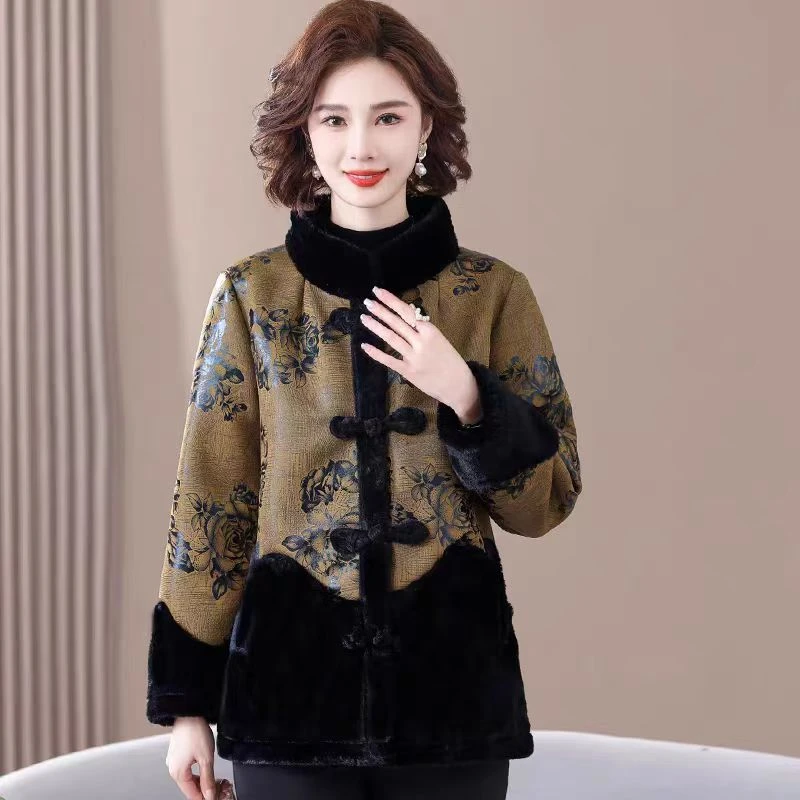 7445 妈妈冬装外套洋气加绒加厚中老年女装秋冬保暖棉袄（龙资源）