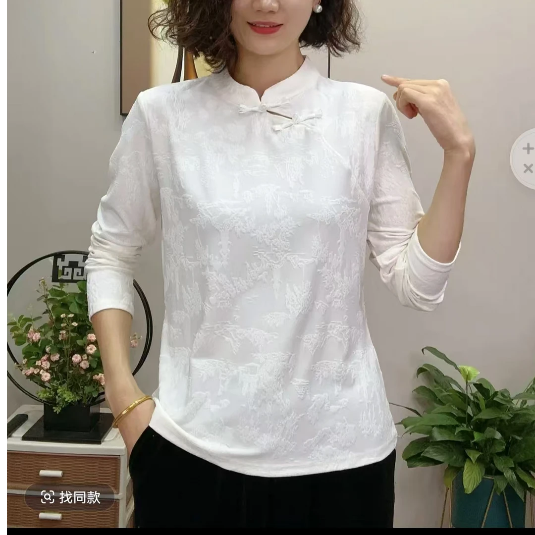 6082 时尚新中式拼接上衣中年女装洋气减龄衬衫
