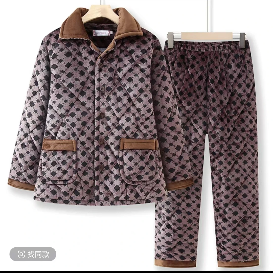 7661男女同款加棉加厚冬季家居服套装加绒保暖冬款睡衣（3号仓）