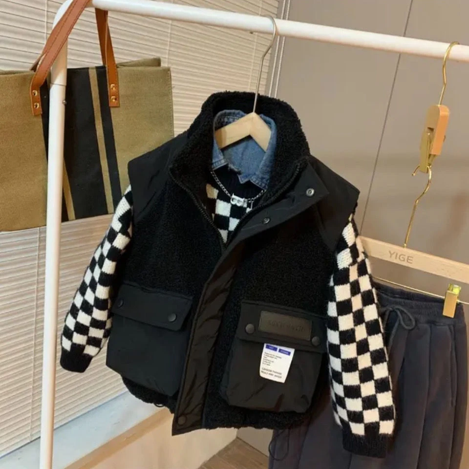 儿童夹棉马甲男童秋冬洋气摇粒绒马夹秋季休闲背心保暖外穿帅气潮