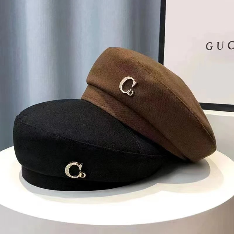 春秋贝雷帽欧美简约GD百搭韩版磨毛呢八角帽复古时尚啾啾蓓蕾帽潮