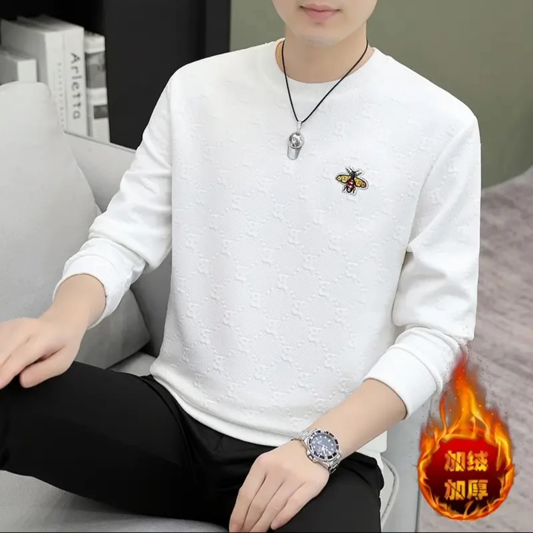 狮梵希男士冬季必备时尚提花圆领加绒卫衣