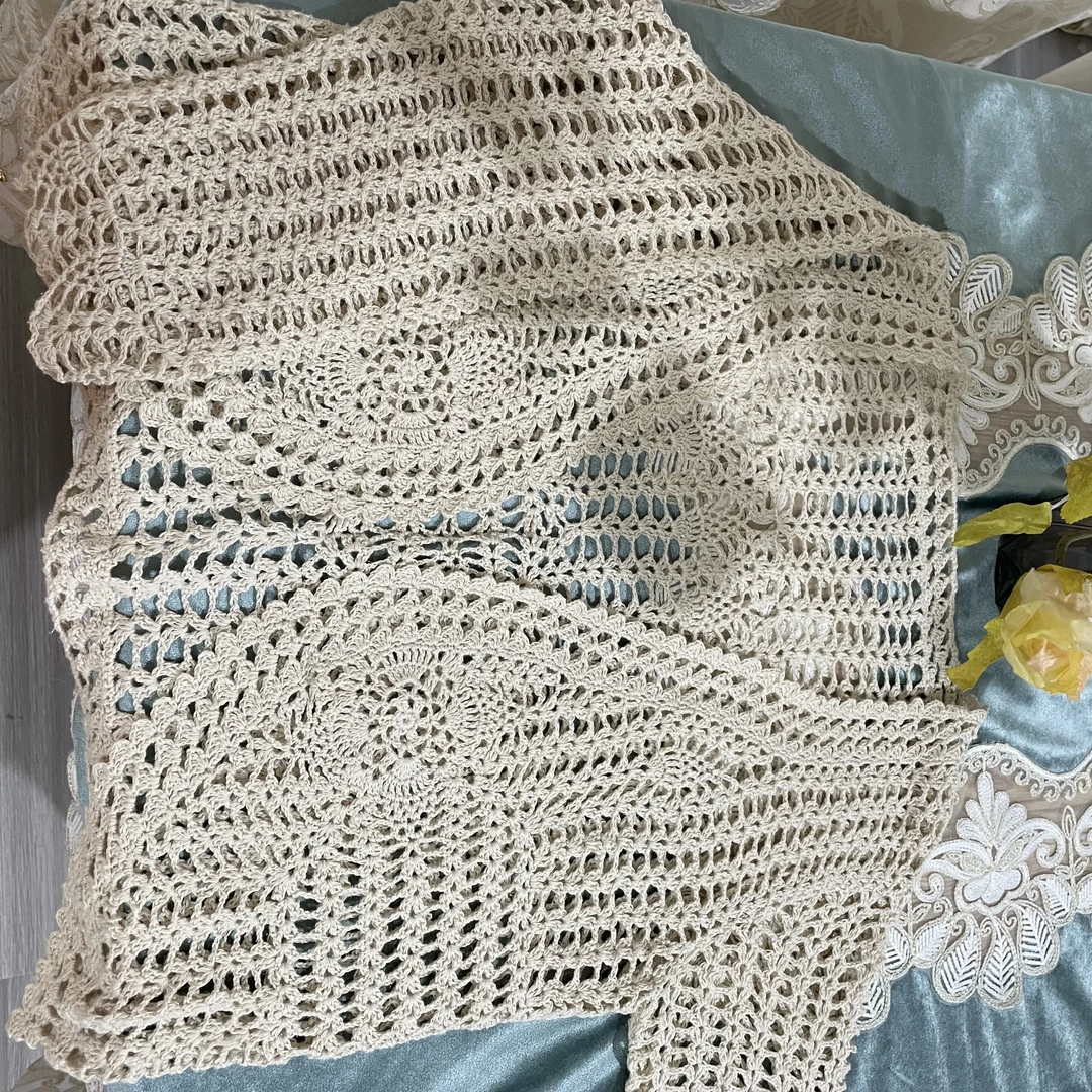 DY127-2棉质(60*110cm）米色手工钩针外搭衣DIY
