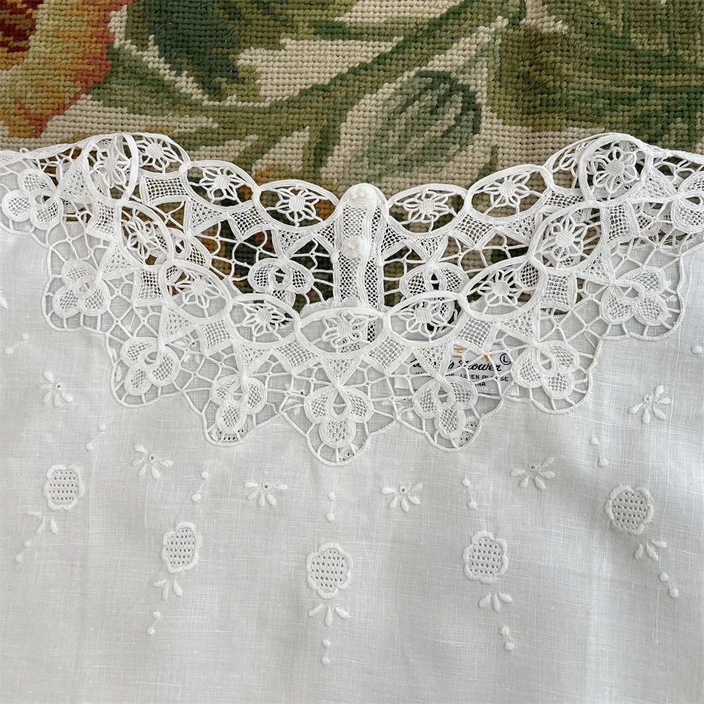 DY126 亚麻(58*100cm+59*108cm）白色手工九朵花万缕丝绣花衣DIY