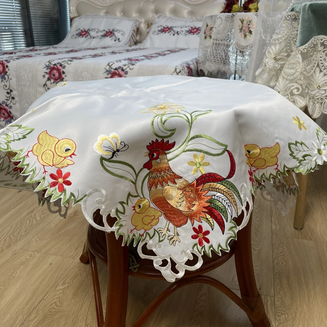 DY196-23贡缎（85cm方）白色贡缎镂空盖巾