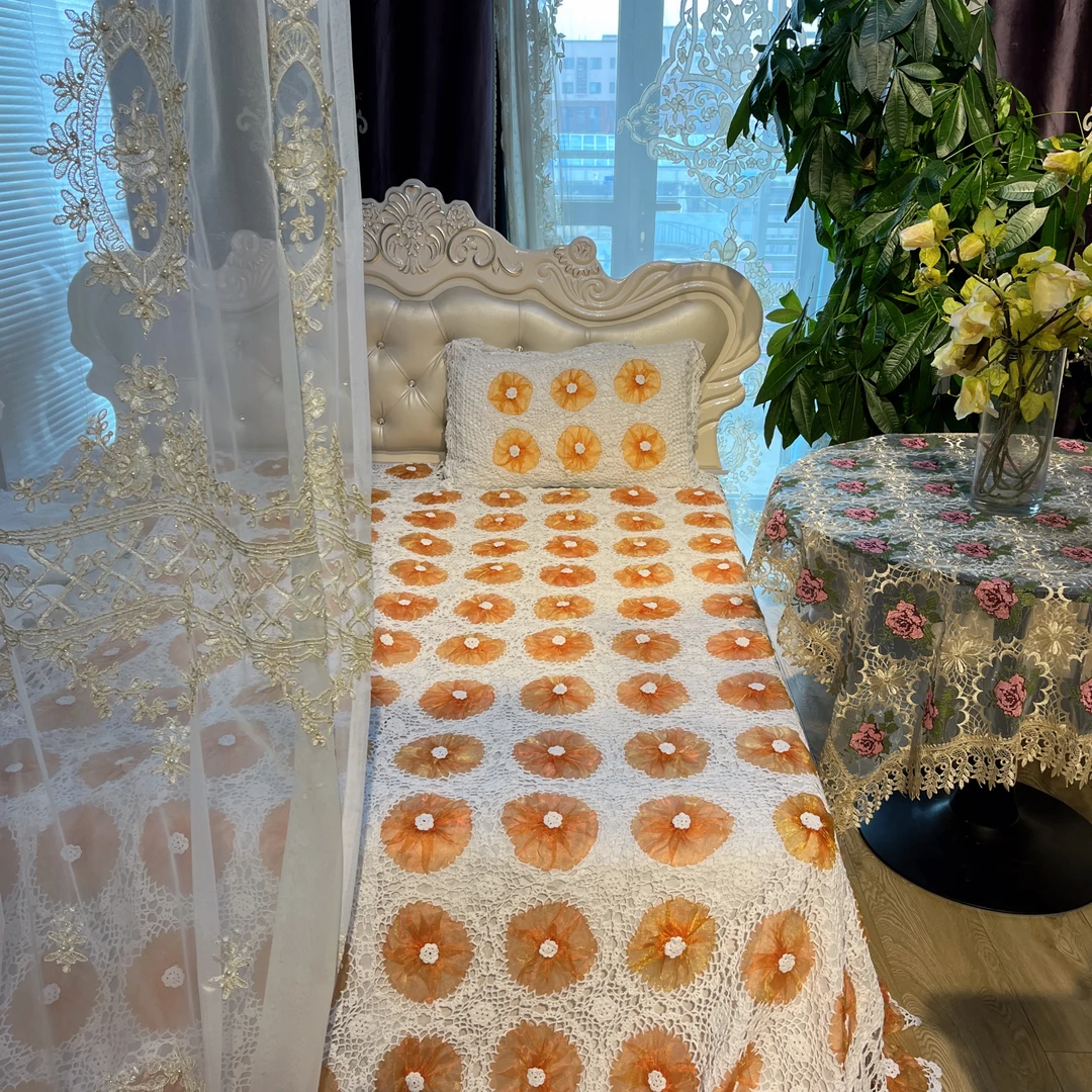 DY135-6泡泡纱（210*240cm方)橙色泡泡纱床盖+枕套