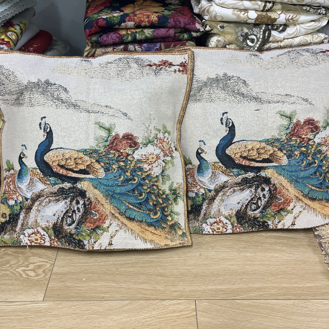 DY206-13棉麻 (45*45cm方/对）孔雀开屏枕套