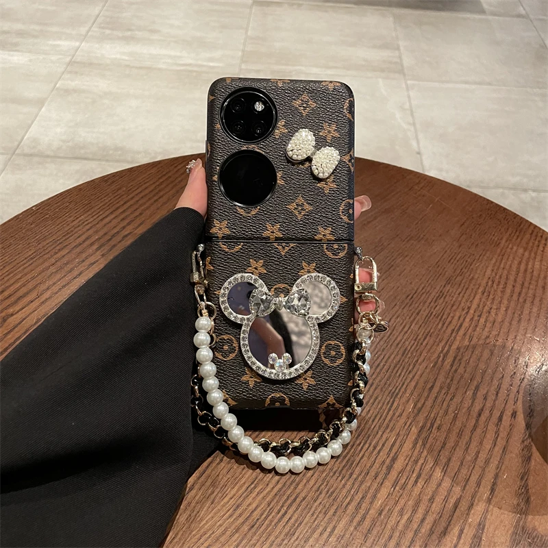 适用于华为p50pocket手机壳老花纹贴皮壳pockets新款保护壳高档潮