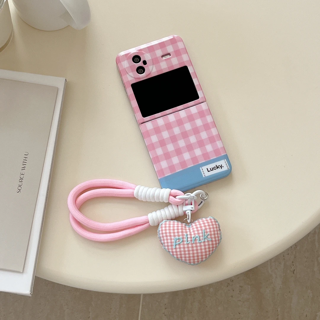 适用vivoxflip手机壳粉格子拼蓝色vivoxflip简约创意硅胶软壳潮