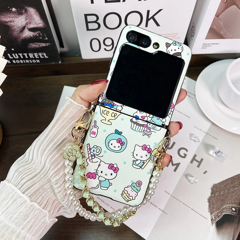 适用三星zflip5手机壳侧扣连体皮套卡通猫猫可爱zflip5保护壳潮流