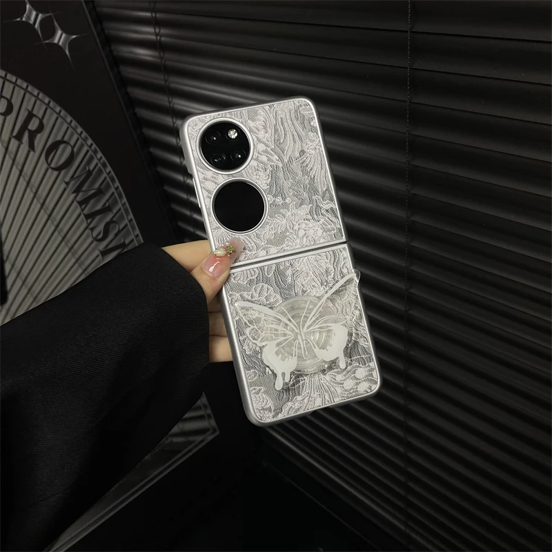 适用于华为p50pocket手机壳国风刺绣皮纹款pockets创意潮牌保护壳