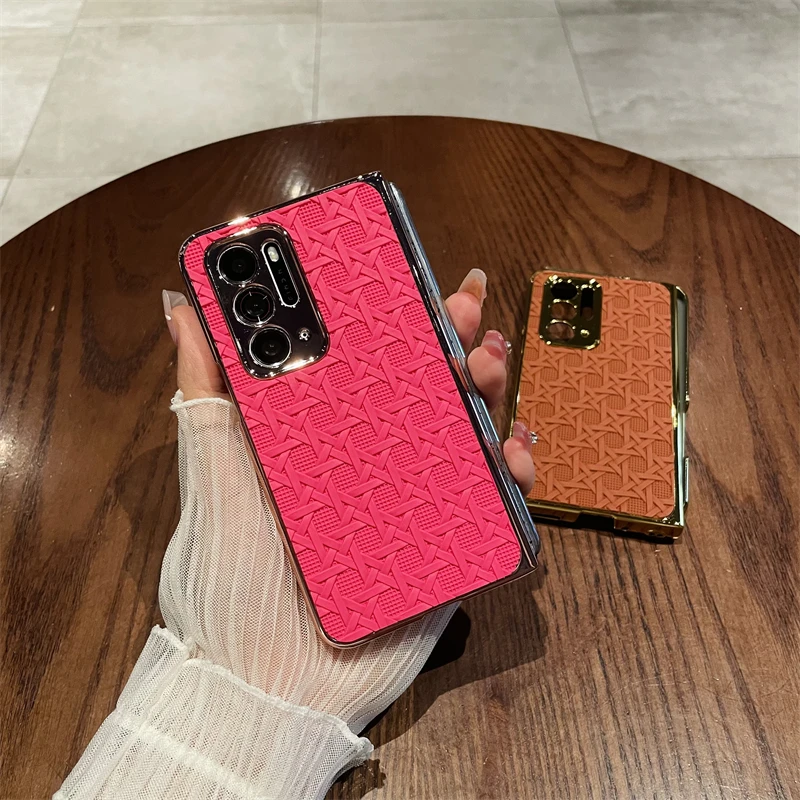适用oppofindn手机壳高级感编织纹时尚气质折叠屏电镀防摔保护壳