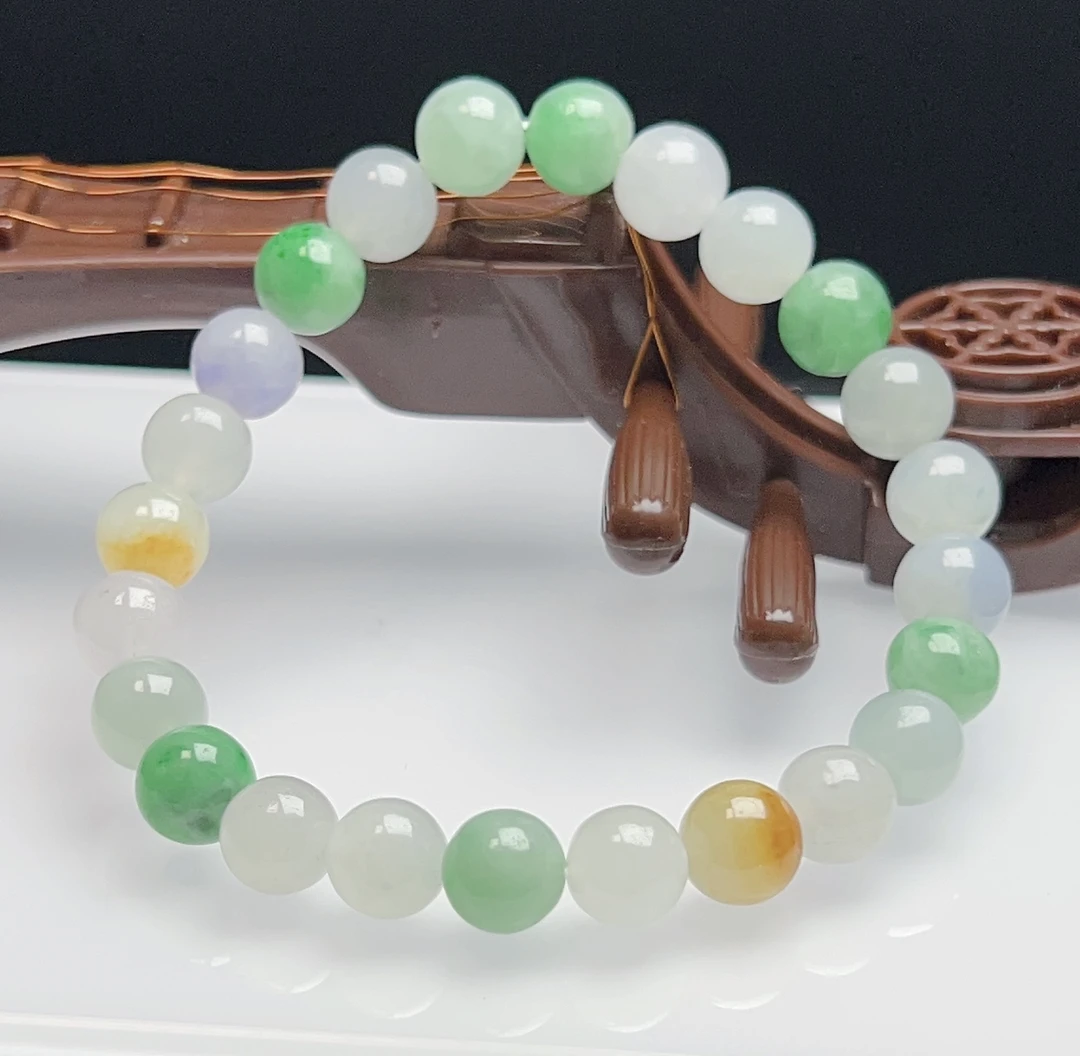 天然翡翠A货多宝圆珠手串马卡龙圆珠手串多彩珠串翡翠多宝珠串