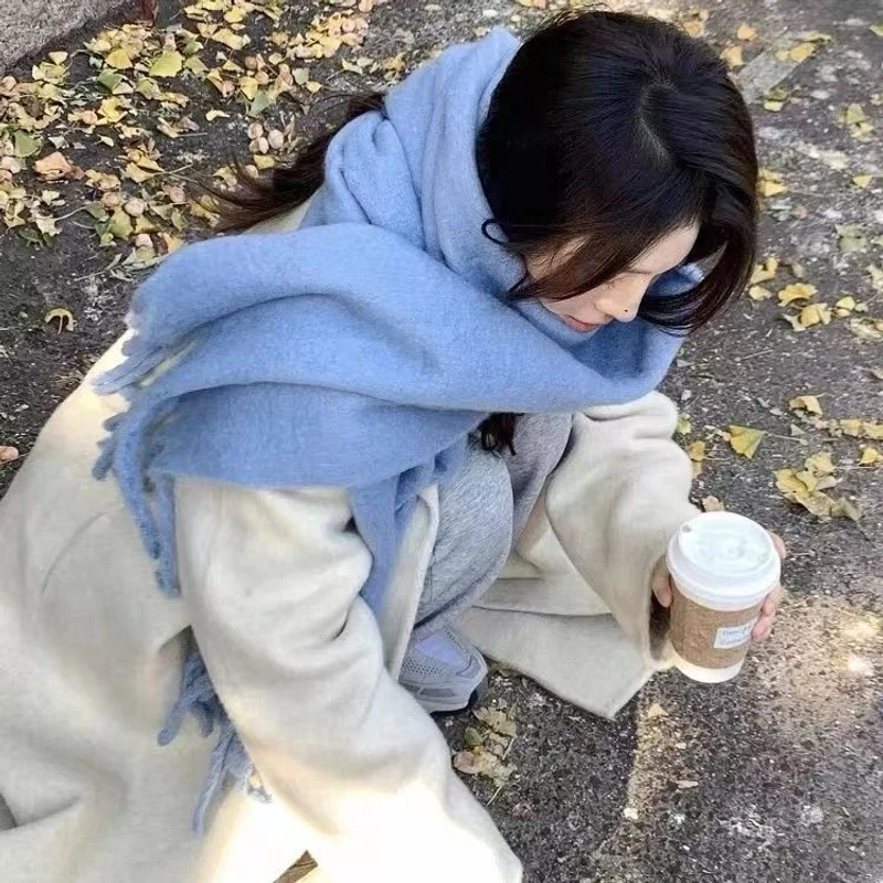 新款美拉德百搭加厚围巾女高级感秋冬季雾霾蓝氛围感网红围巾男