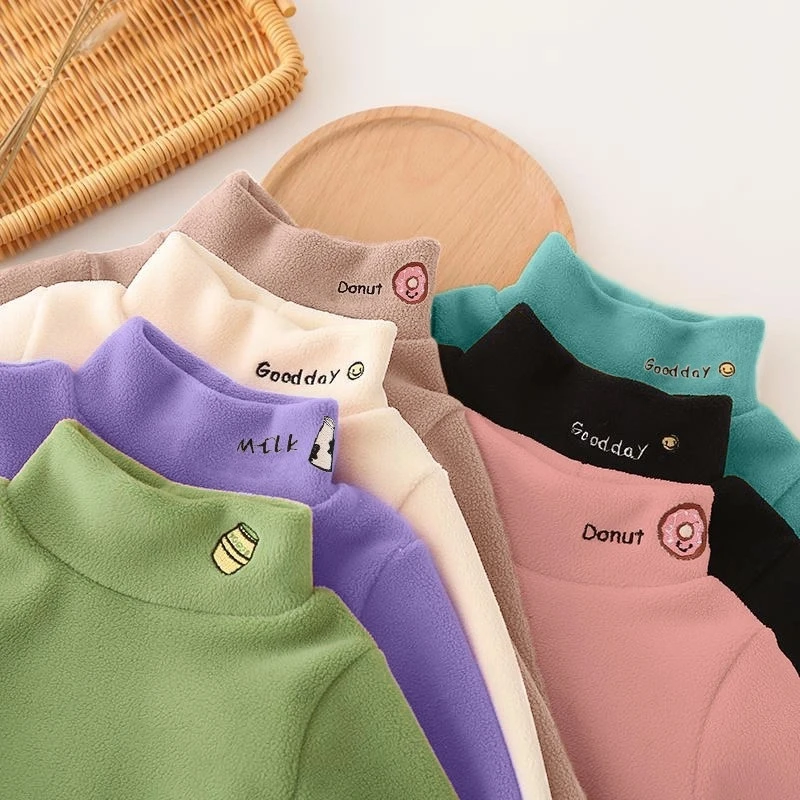 儿童冬季加绒加厚卫衣一体绒打底衫男女宝宝半高领保暖上衣