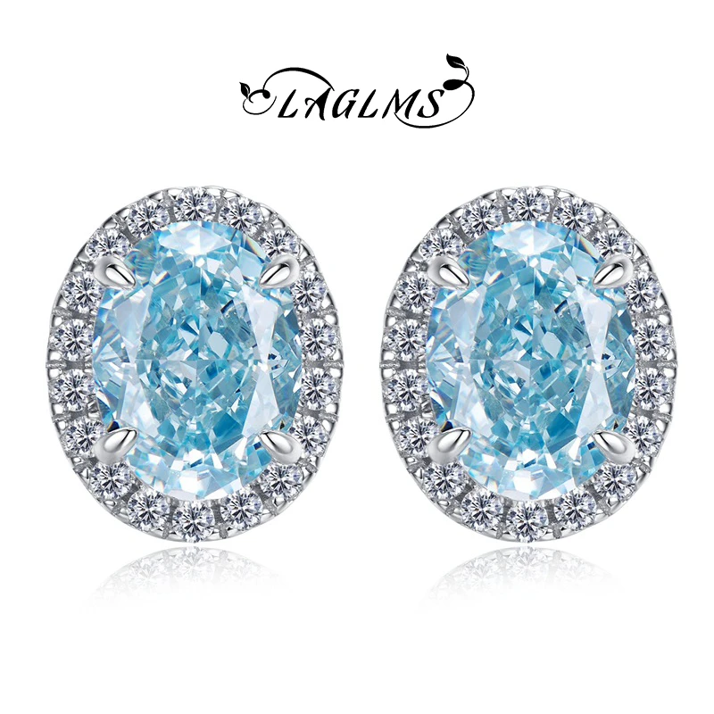 LAGLMS 925银合成锆石耳饰 高碳钻海蓝耳钉女款轻奢气质精致百搭