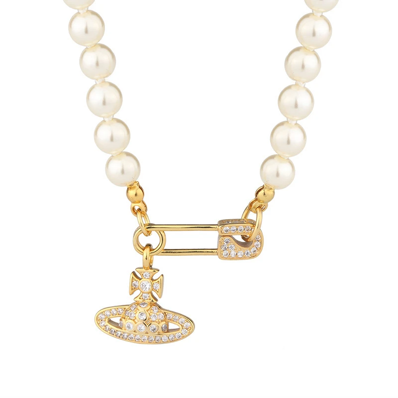 LAGLMS 合金吊坠 别针珍珠项链choker项链手工轻奢时尚气质经典