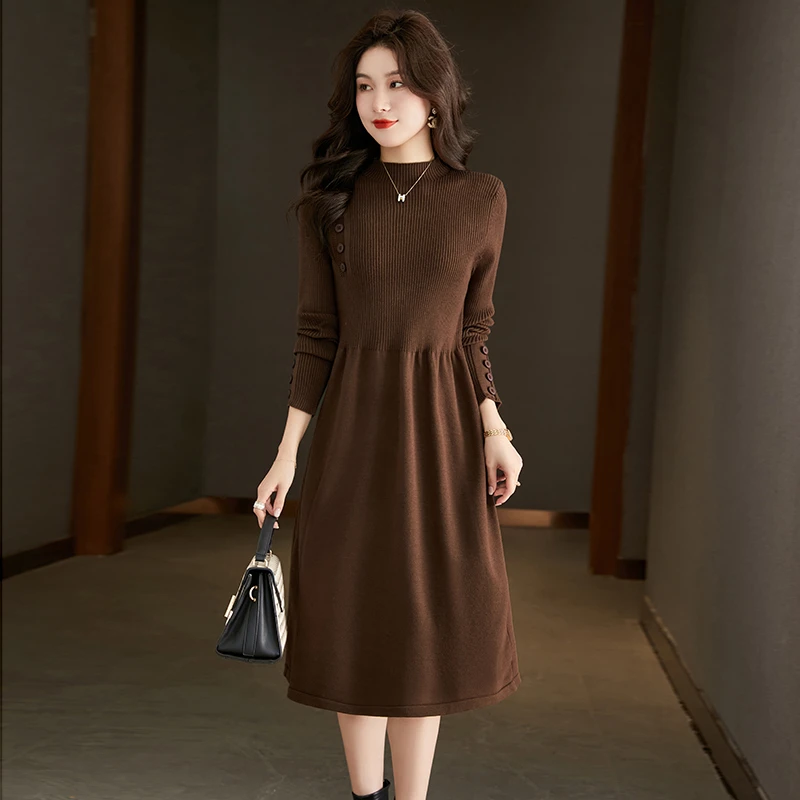 拉夏贝尔中长款毛衣打底衫女秋冬新款洋气小个子配大衣黑色毛衣