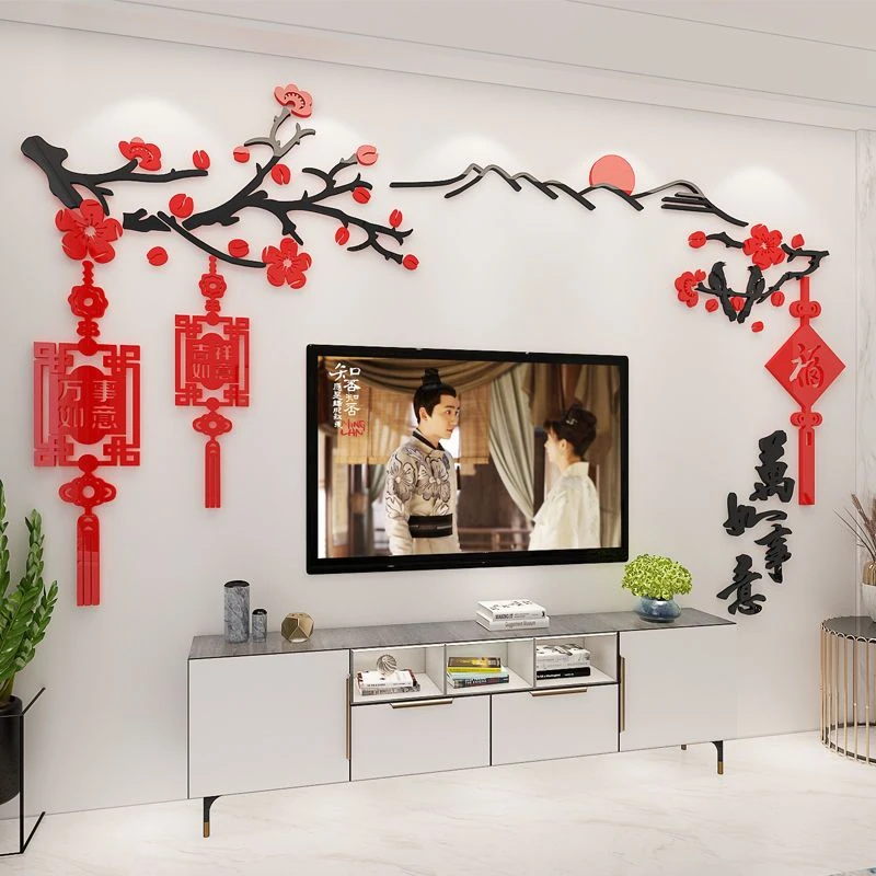 创意新年亚克力3D立体墙贴纸客厅餐厅玄关房间墙壁卧室家居装饰品