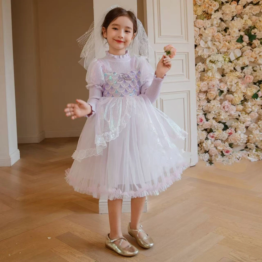 女童连衣裙秋冬新款人鱼公主裙子洋气礼服公主连衣裙连衣裙女童