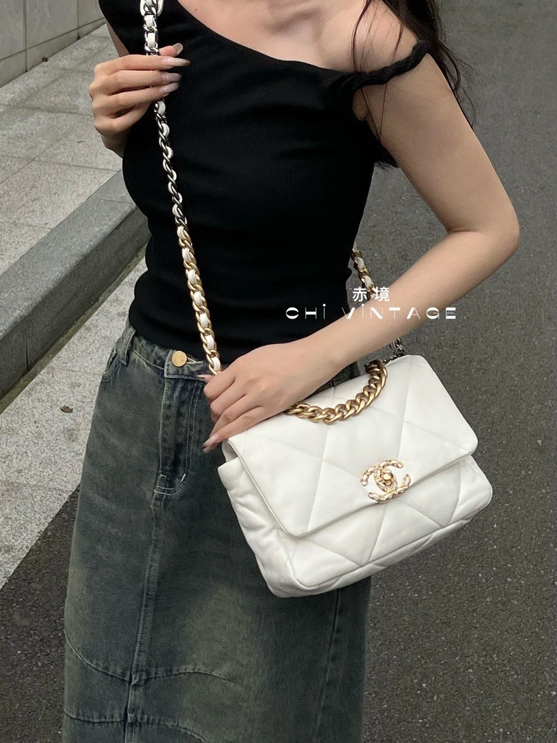 95新 Chanel/香奈儿 3154 白金19bag斜挎包小号20