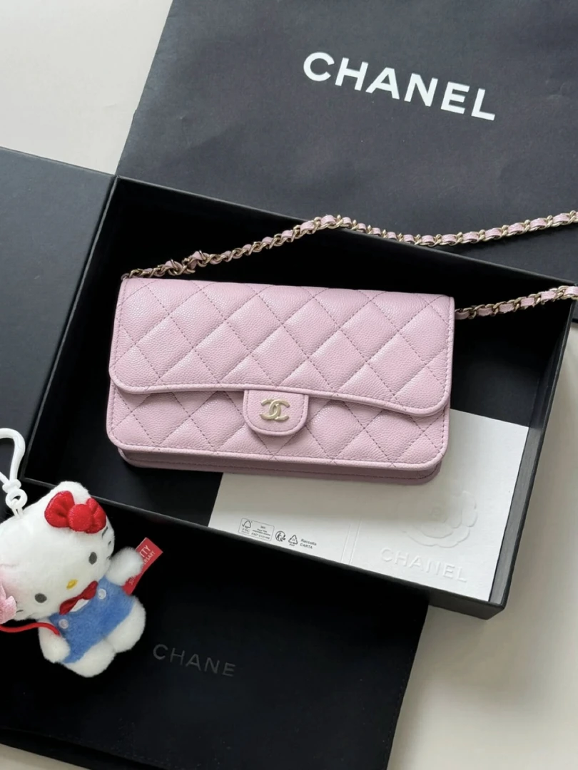 95新 Chanel/香奈儿 7787 粉色cf woc斜挎单肩包芯片款
