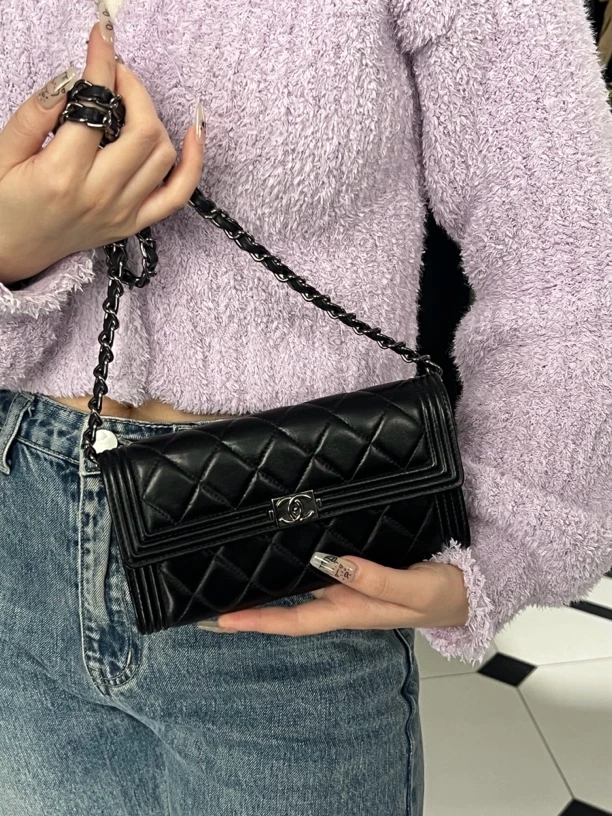 95新 Chanel/香奈儿 5687 黑银leboy钱包15-16