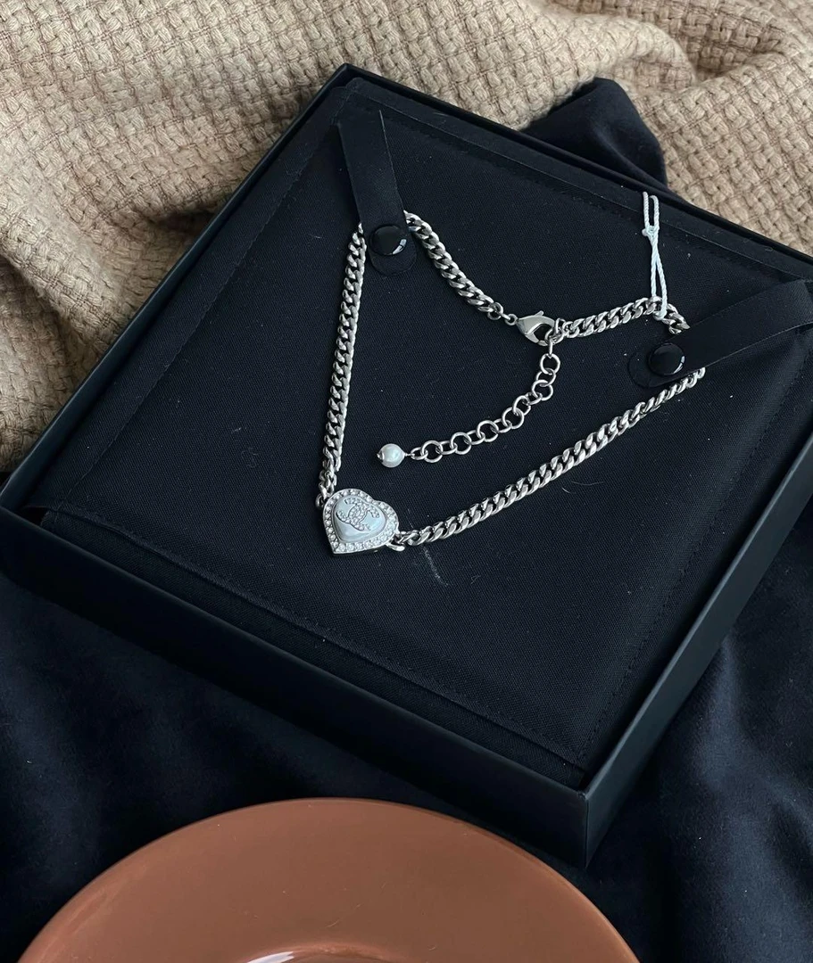 CK 1163 CHANEL银色爱心珍珠水钻chocker项链 项链/吊坠