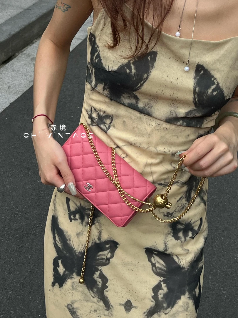 95新 Chanel/香奈儿 9711 Chanel粉色银扣翻盖钱包 12二奢包包ins