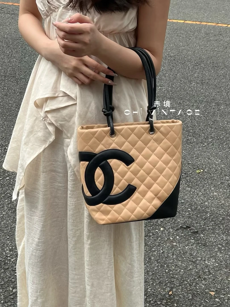 95新 Chanel/香奈儿 7793 奶茶色康鹏菜篮子小号04-05