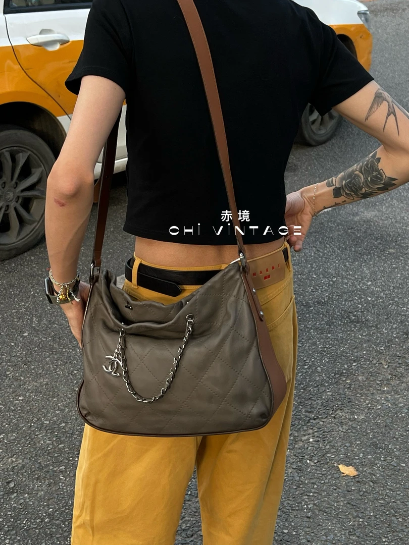 95新 Chanel/香奈儿 7448 卡其色2way机场托特斜挎包11