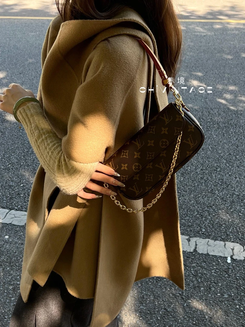 95新 LouisVuitton/路易威登 4044 棕色老花ivy单肩包芯片款
