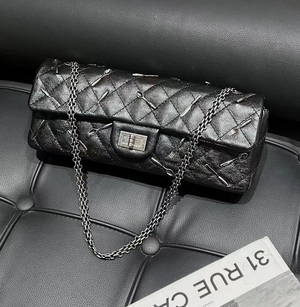 95新 Chanel/香奈儿 6751 黑银刀叉限量款2.55单肩包15-16