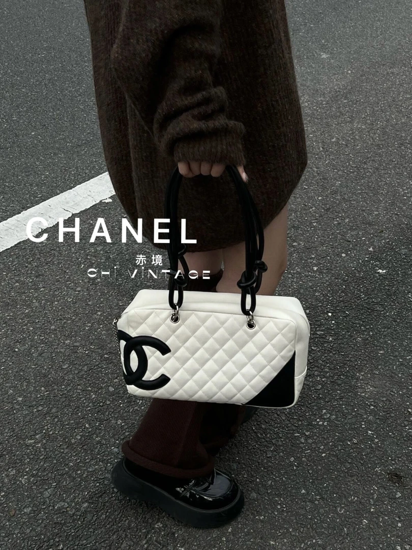 95新 Chanel/香奈儿 3147 黑白康鹏熊猫拼色枕头包中号03-04
