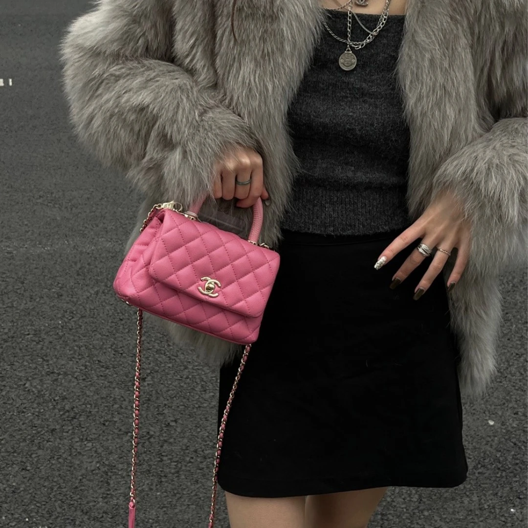 95新 Chanel/香奈儿 4790 粉金cocohandle手提斜挎包迷你mini20