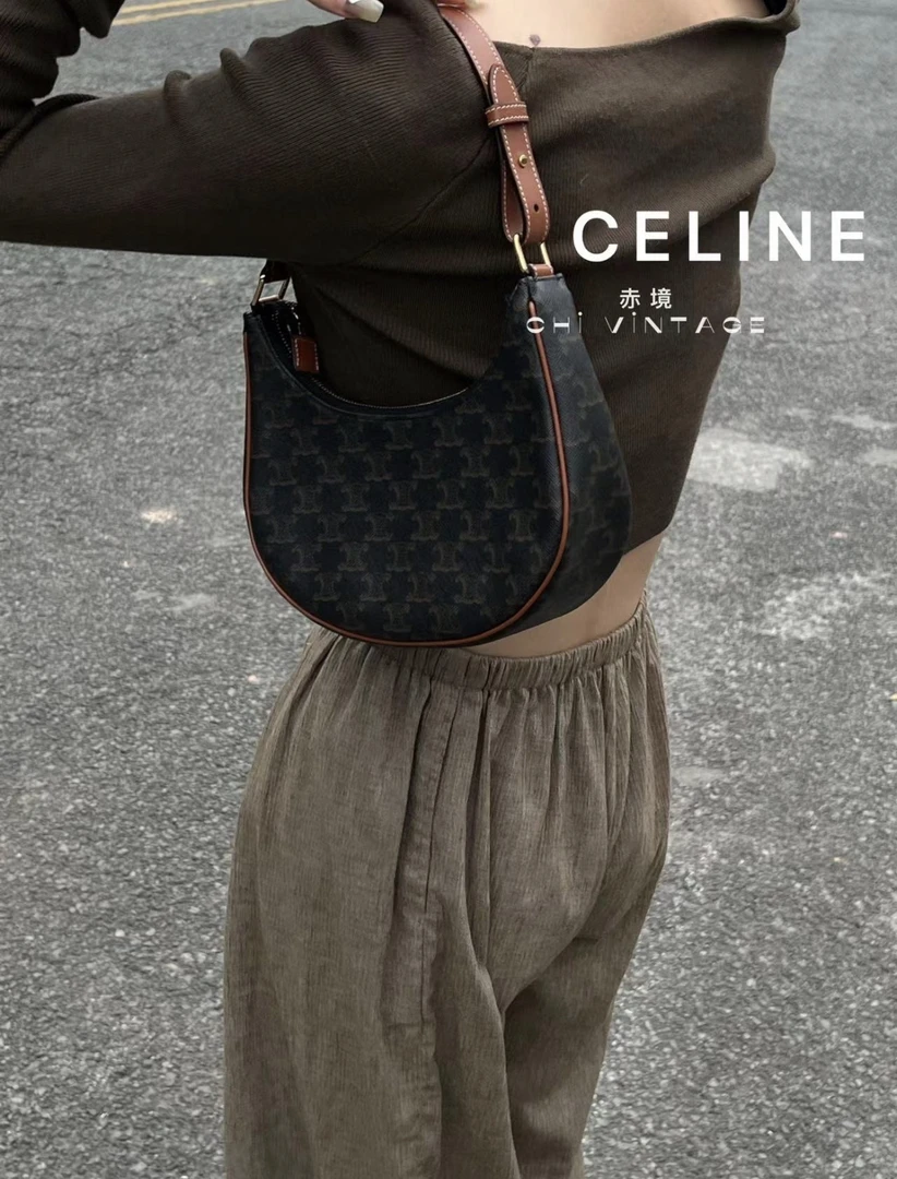 95新 Celine/思琳 4607 黑花ava腋下单肩包