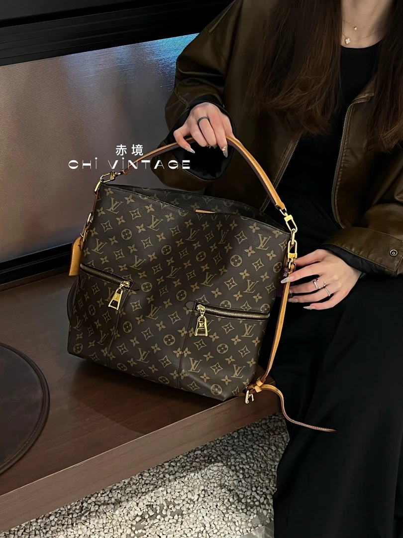 95新 LouisVuitton/路易威登 6149 老花melie hobo拉链斜挎包18