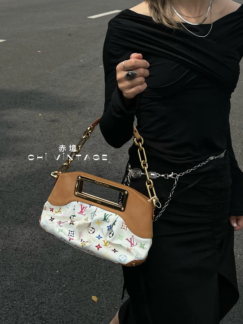 95新 LouisVuitton/路易威登 1028 白三彩Judy单肩包小号11