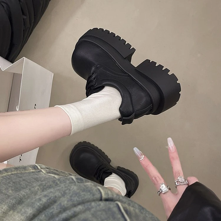 厚底小皮鞋女2025春新款欧洲站爆款单鞋粗跟小众复古大头乐福鞋