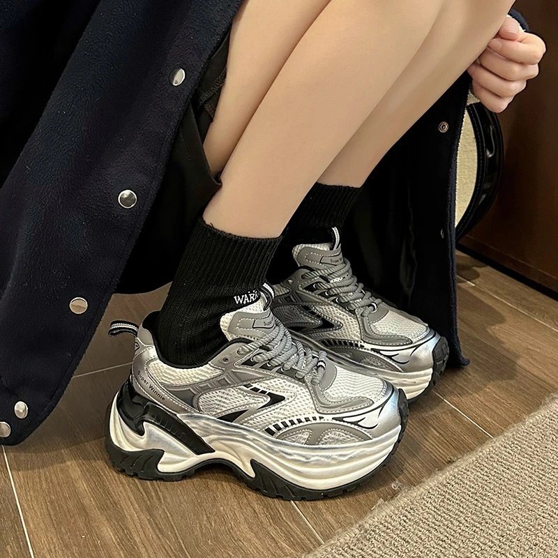 露思同款厚底老爹鞋女2024秋季新款百搭增高透气时尚休闲运动鞋女