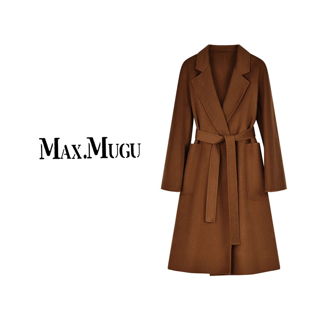 时尚高端翻领简约气质款中长款大衣女士百搭休闲秋冬轻奢羊绒外套