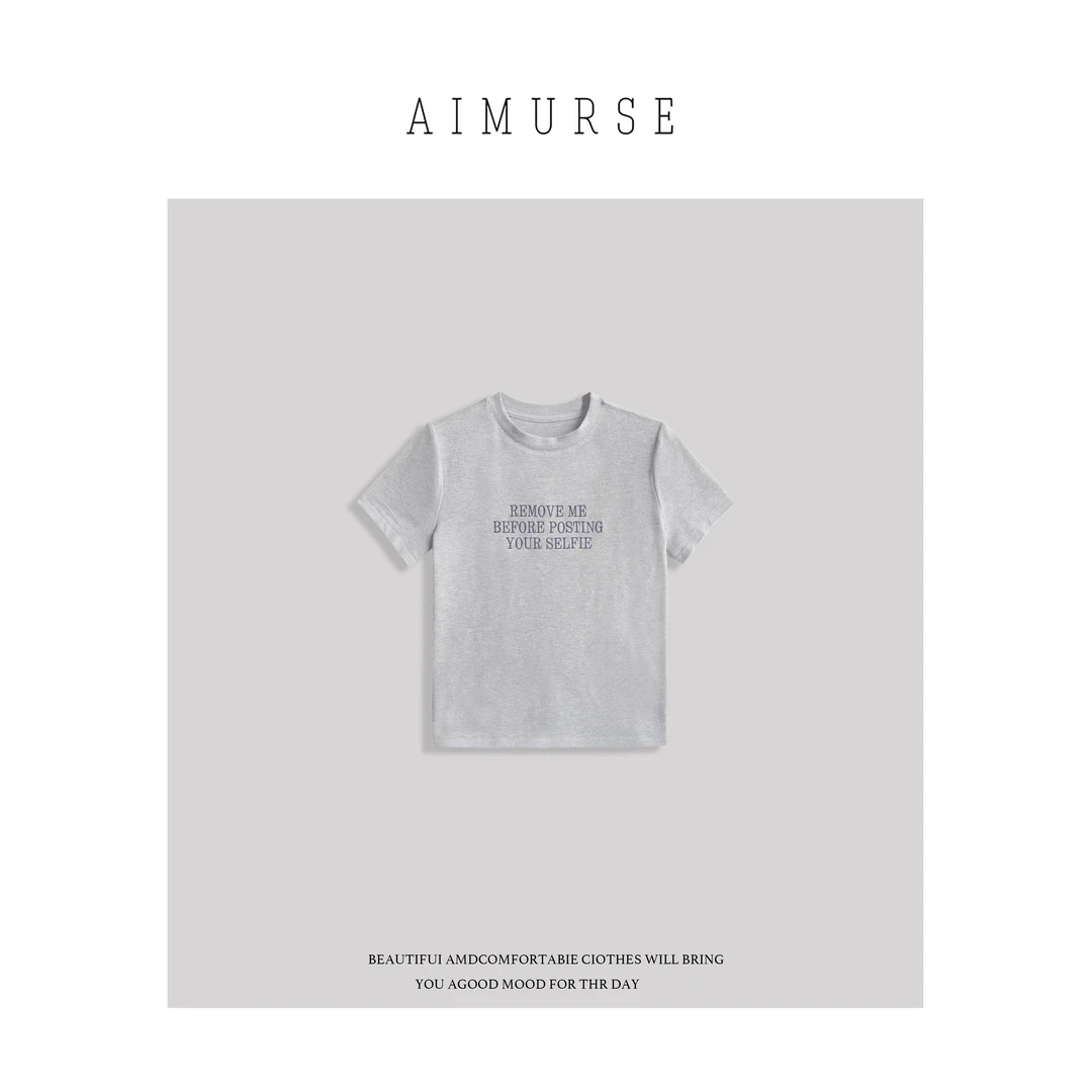 AIMURSE 【字母刺绣】小众设计师 毛绒感休闲百搭女士T恤 AM5898