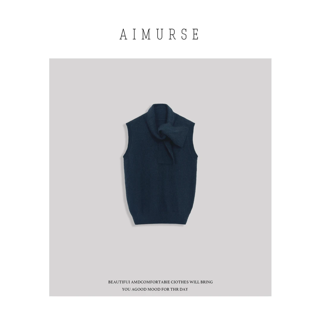 小众设计师 冬款保暖百搭休闲围巾马甲毛衣 AM1158