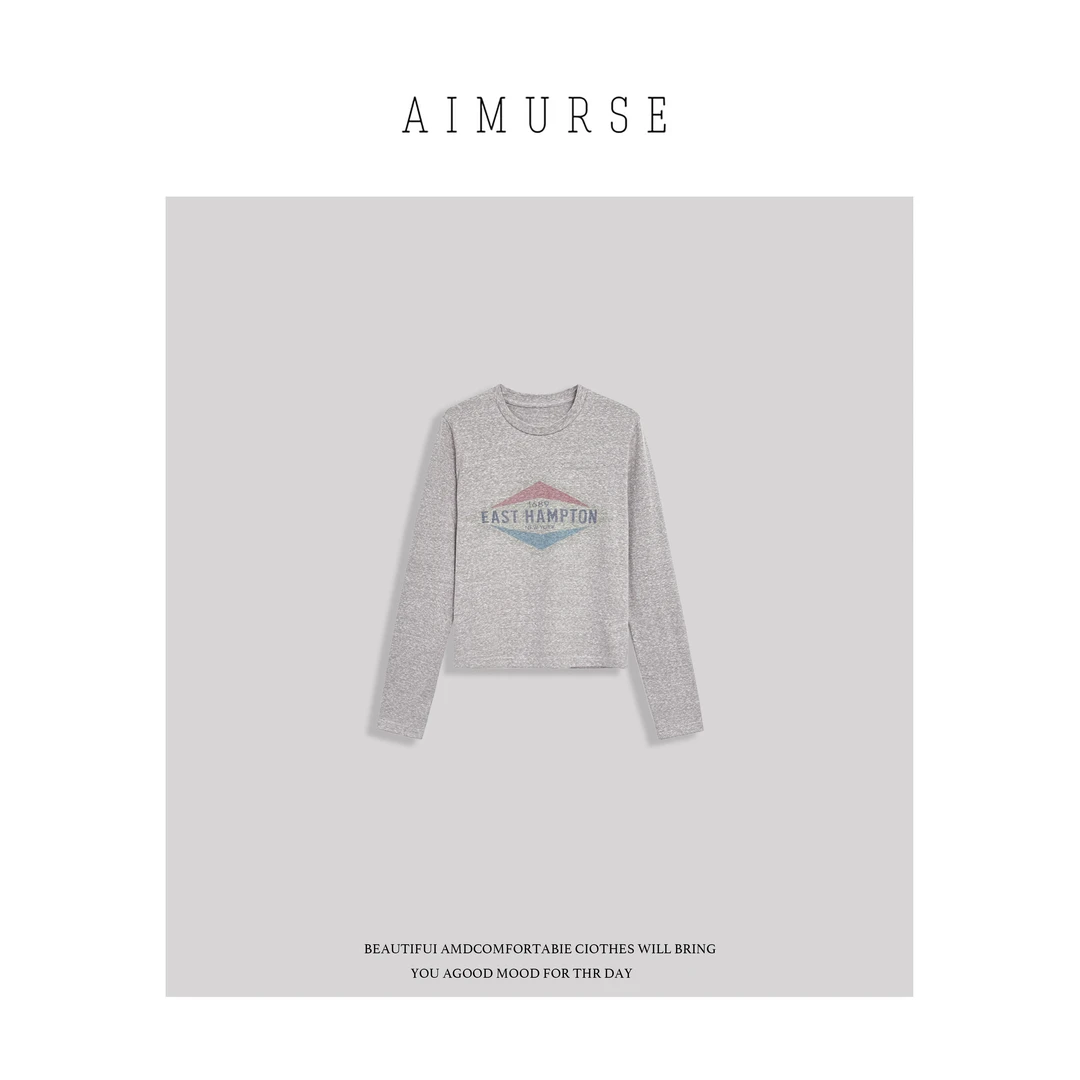 AIMURSE 小众设计师 印花字母冬季简约休闲百搭打底T恤 AM5960