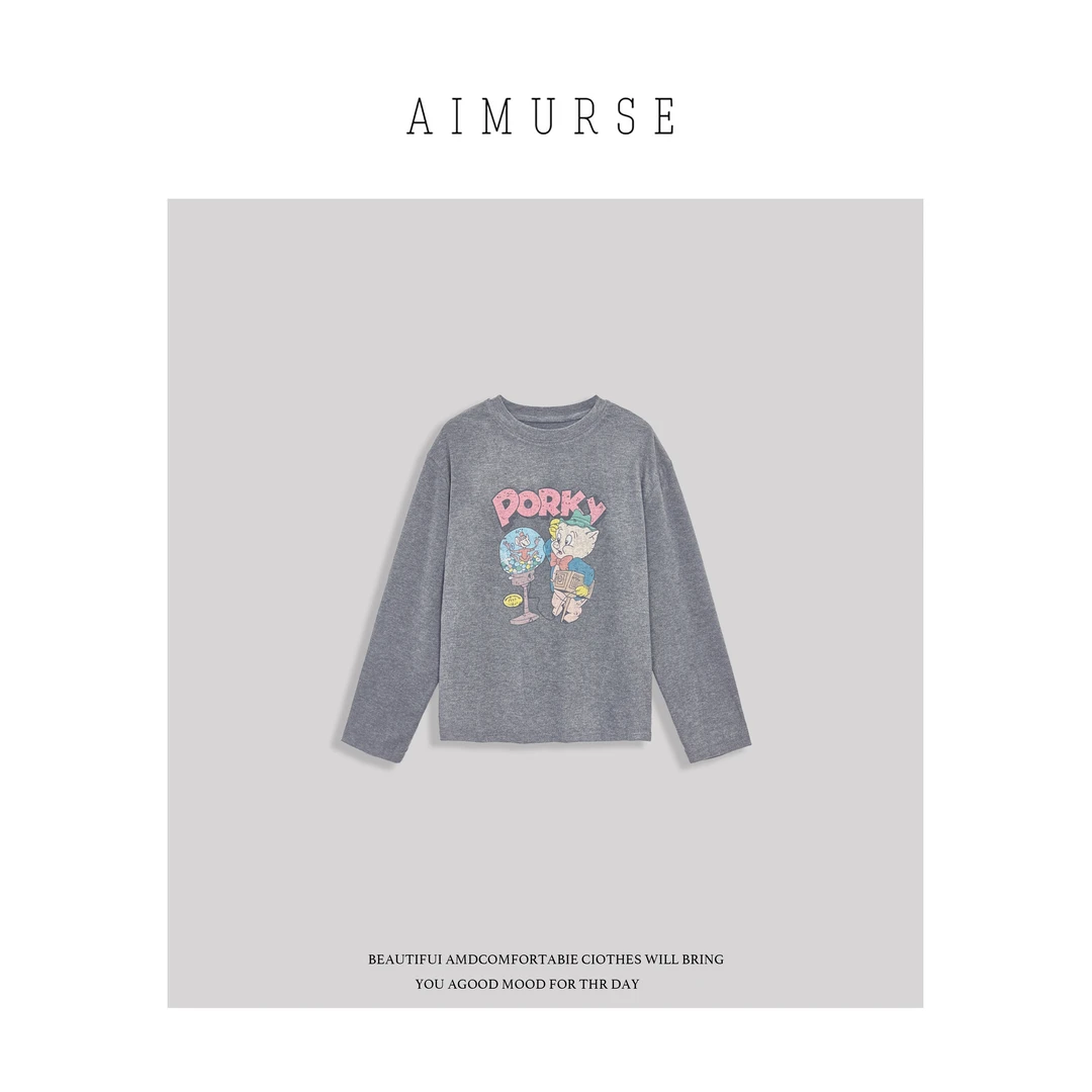 AIMURSE 【休闲逸趣】小众设计师 简约休闲百搭印花图案T恤 AM5936