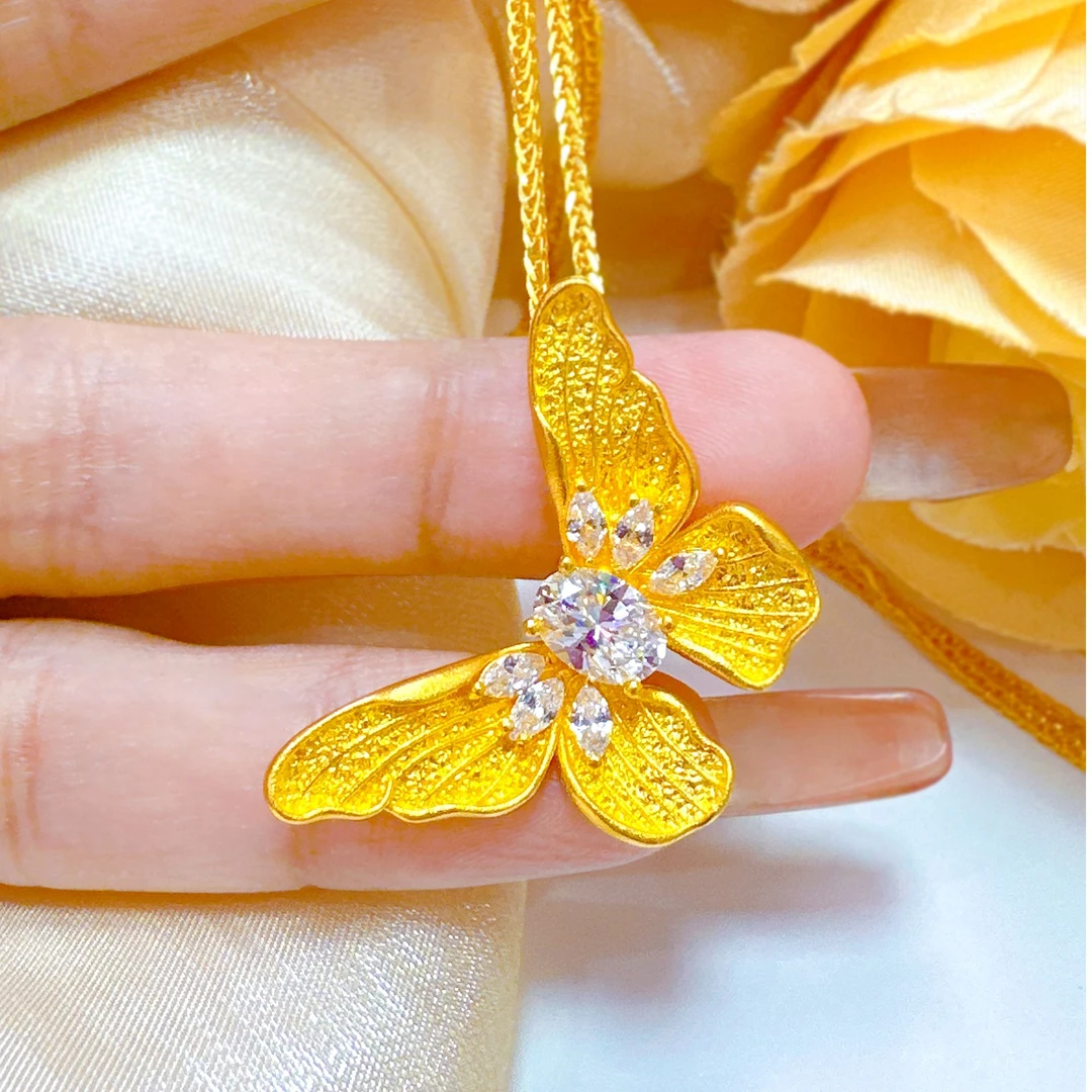 足金999金蝶熠梦吊坠蝴蝶翩飞黄金项链纯金套链按克送女友闺蜜