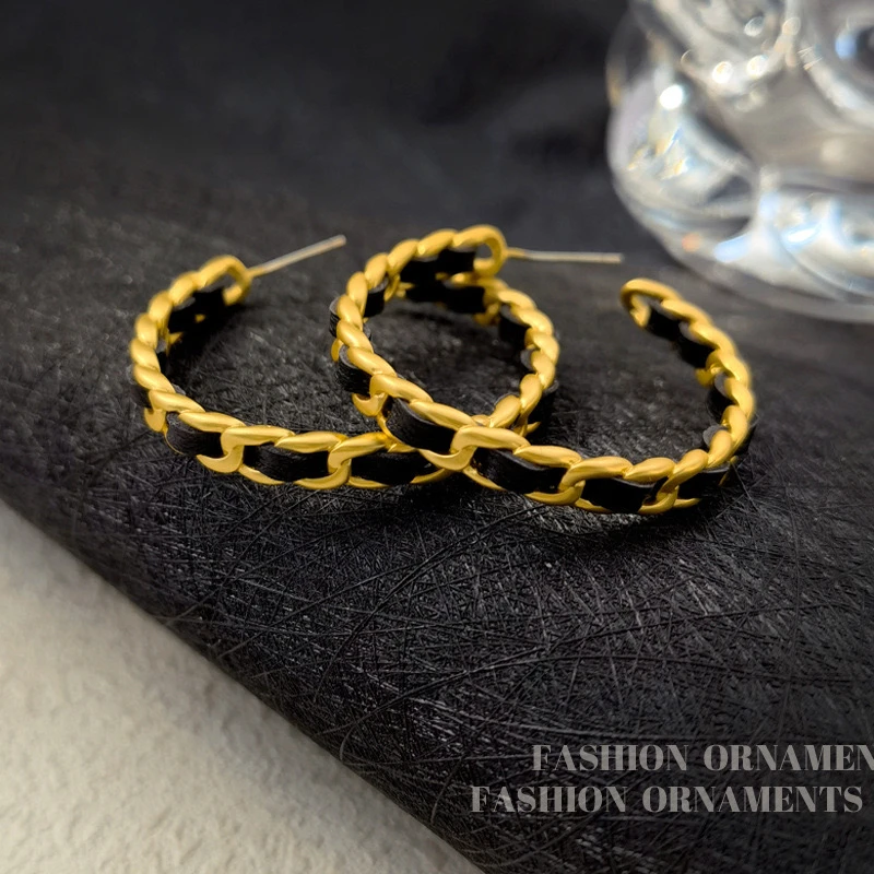 铜合金耳饰 欧美潮流夸张链条C字圆圈创意设计感耳环