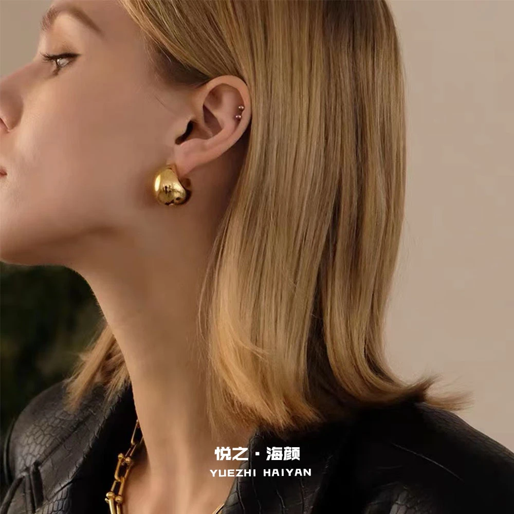 钛钢耳饰 法式复古半C空心胖月牙欧美时髦耳环小众高级感金属风