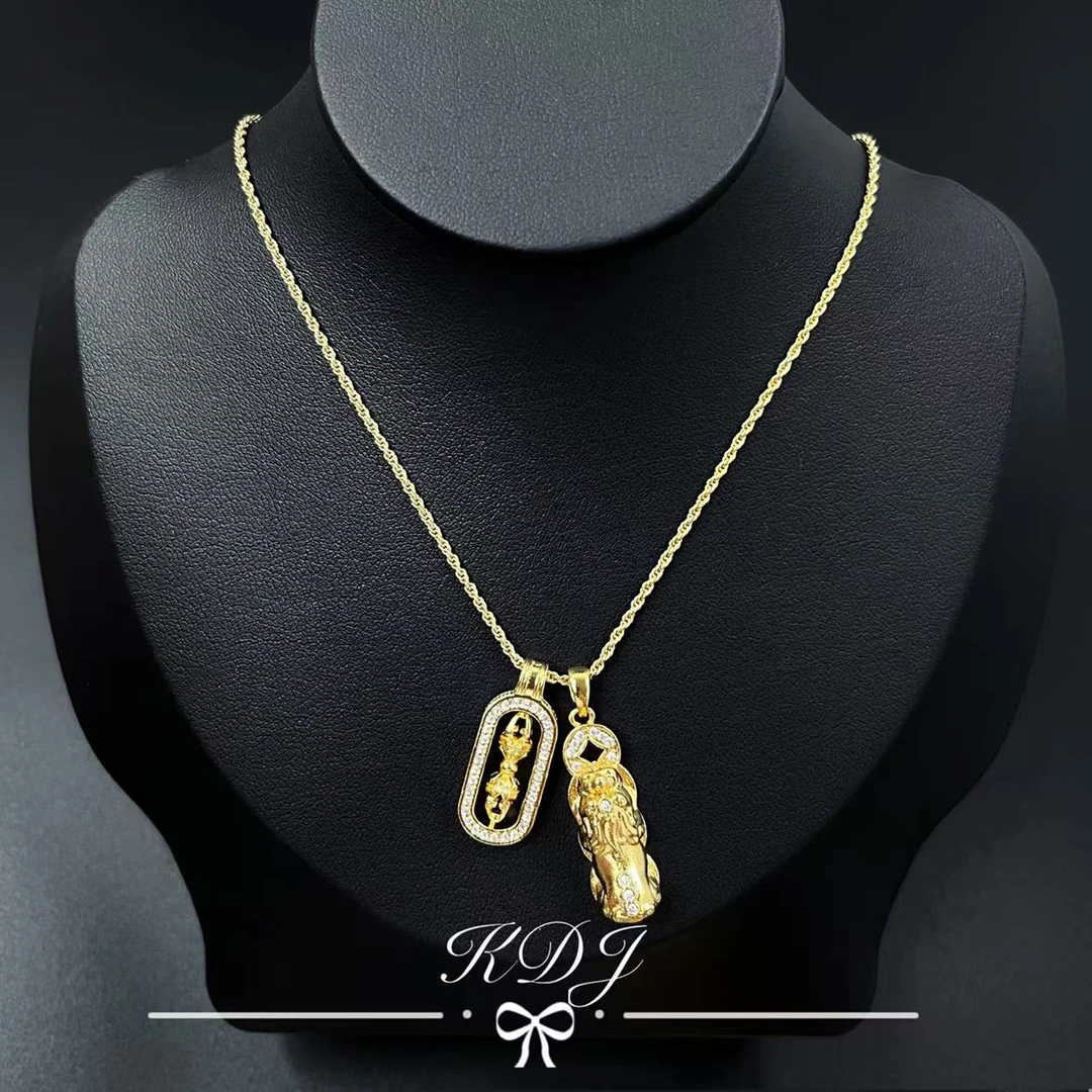 铜合金项链 X0111新中式项链高级感轻奢小众吊坠毛衣链金色精致