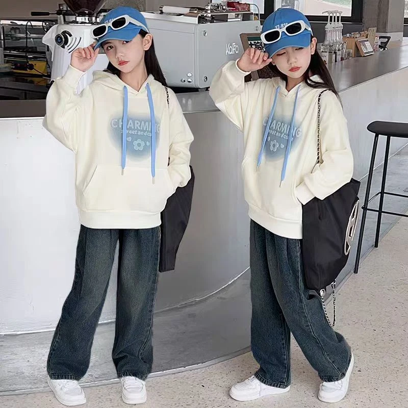 女童春秋套装2024新款卫衣女大童秋冬儿童牛仔裤洋气时髦秋装女孩